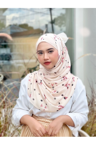 TUDUNG SEMINIT PRINTED - POLKADOT CREAM